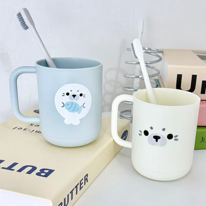 Cute Seal Face Rinse Cup Set for Couples, Minimalist Toothbrush Cup