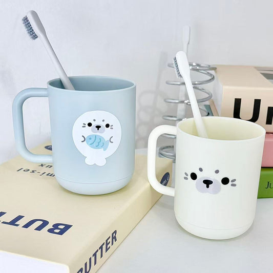 Cute Seal Face Rinse Cup Set for Couples, Minimalist Toothbrush Cup