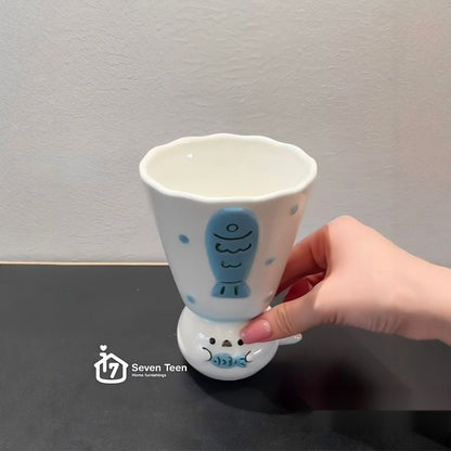 Cute Seal Ceramic Mug with Spoon, Creative Newlywed Birthday Gift