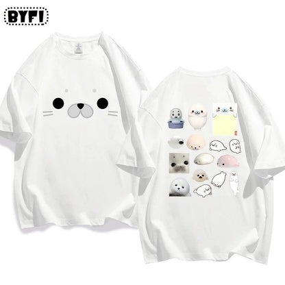 Cute Seal Graphic Cotton T-Shirt in Multiple Designs