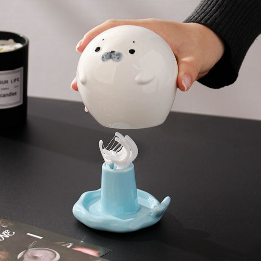 Cute Ceramic Seal Toothpick Holder for Living Room Decor