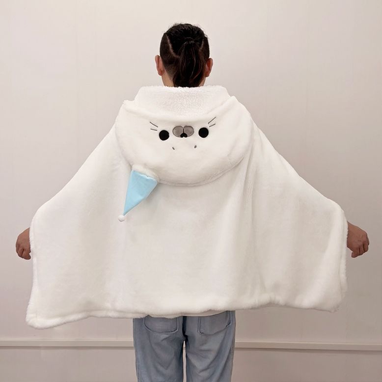 Wearable Fluffy Seal Cape Blanket with Hand Openings