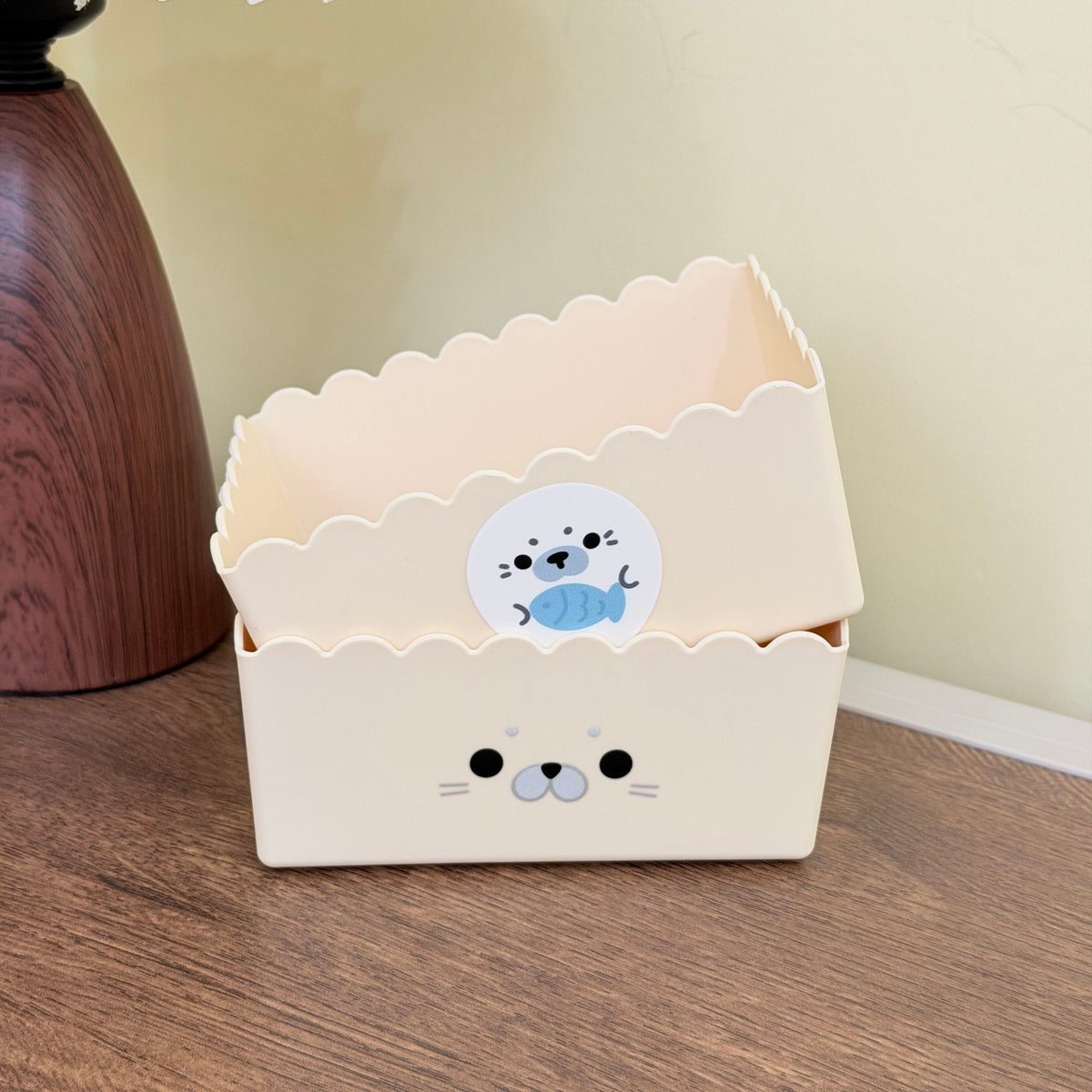 Cream Seal Lace Desk Organizer for Stationery and Small Items