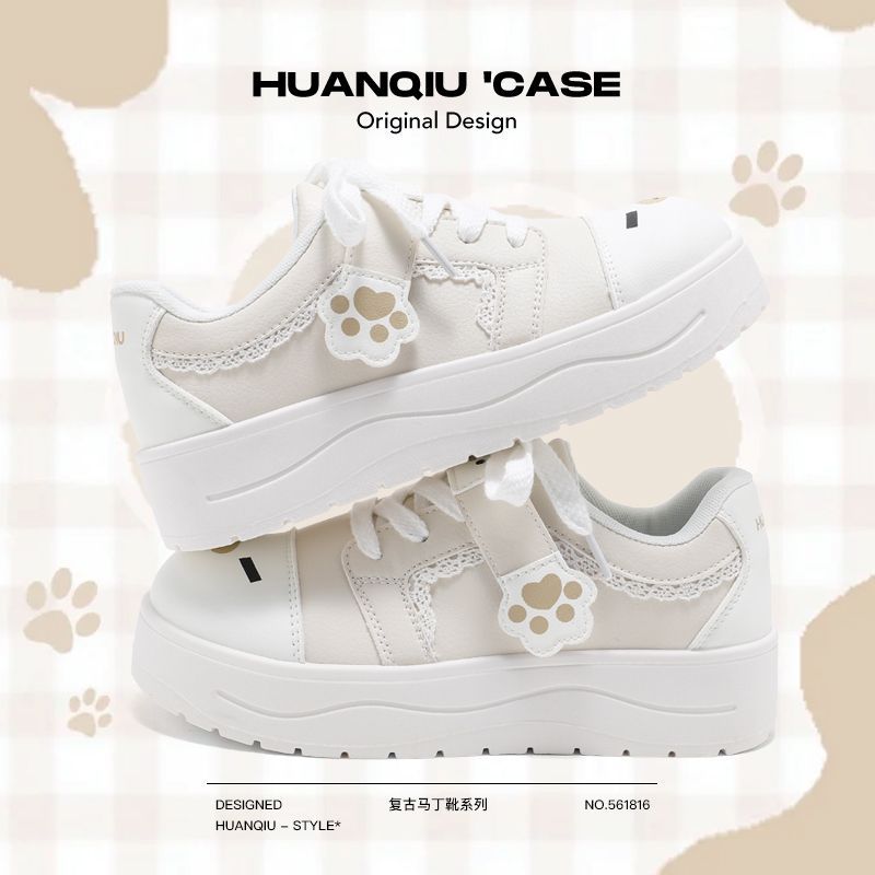 Cute Smiley Doodle White Sneakers with Chunky Platform Sole
