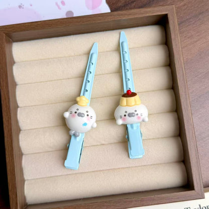 Cute Seal Cream Blue Hair Clips Set for Face Washing and Side Bangs