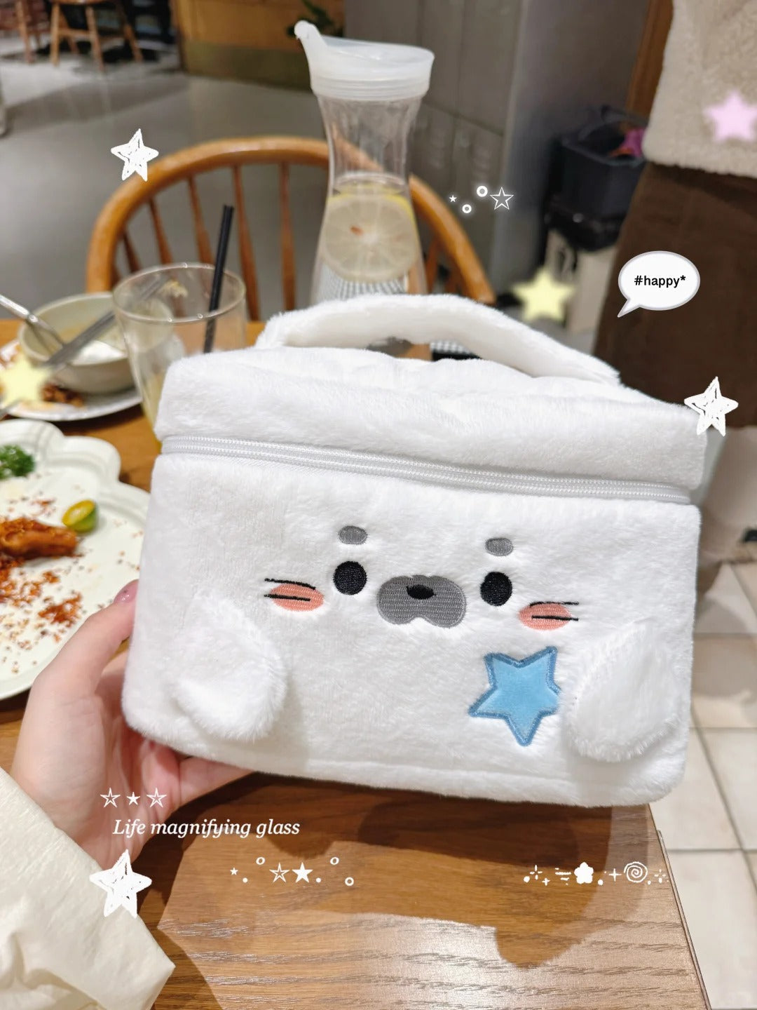 Fluffy Seal Makeup Organizer Pouch with Compartments