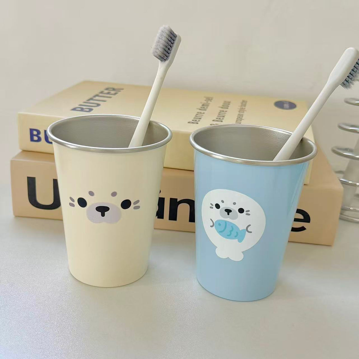 Cute Cartoon Seal 304 Stainless Steel Mouthwash Cup for Students Dorm Bathroom