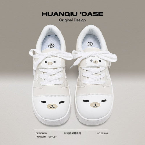 Cute Bear Paw White Sneakers with Hidden Height Increase Chunky Sole Casual Shoes