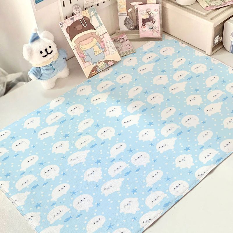 Cute Blue Seal Cotton Linen Tablecloth Desk Mat