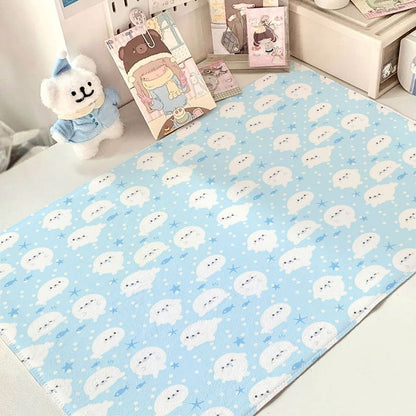 Cute Blue Seal Cotton Linen Tablecloth Desk Mat