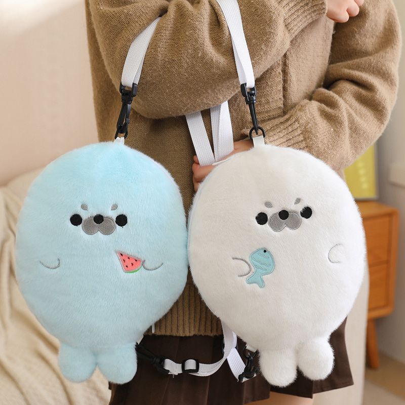 Fluffy Seal Shoulder Bag with Adjustable Strap