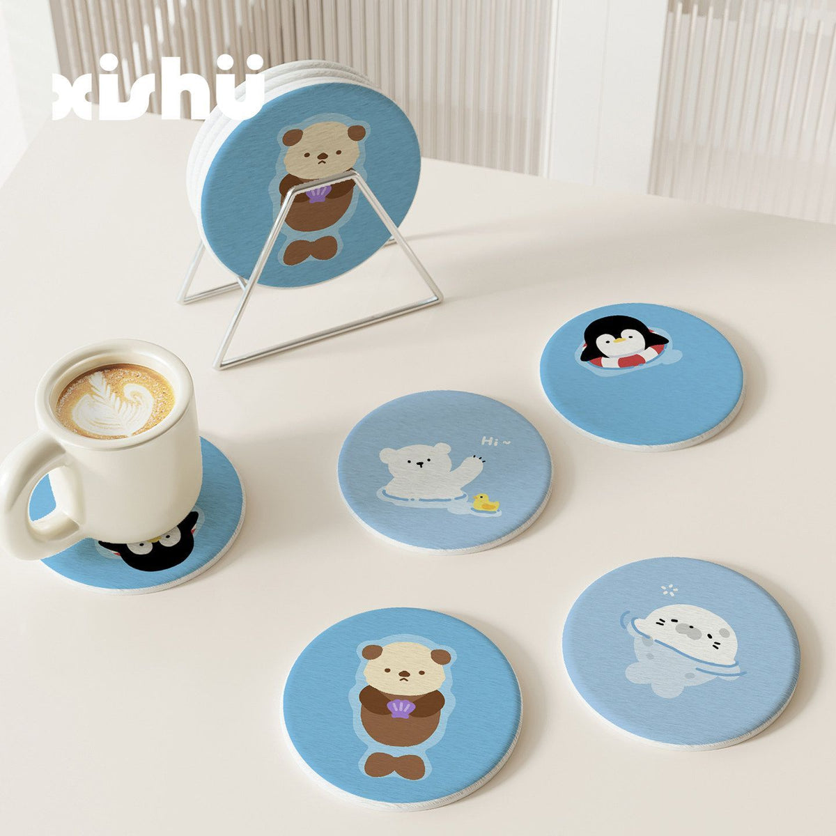 Cute Cartoon Seal Diatomite Coaster Set for Desk, Table, and Bar