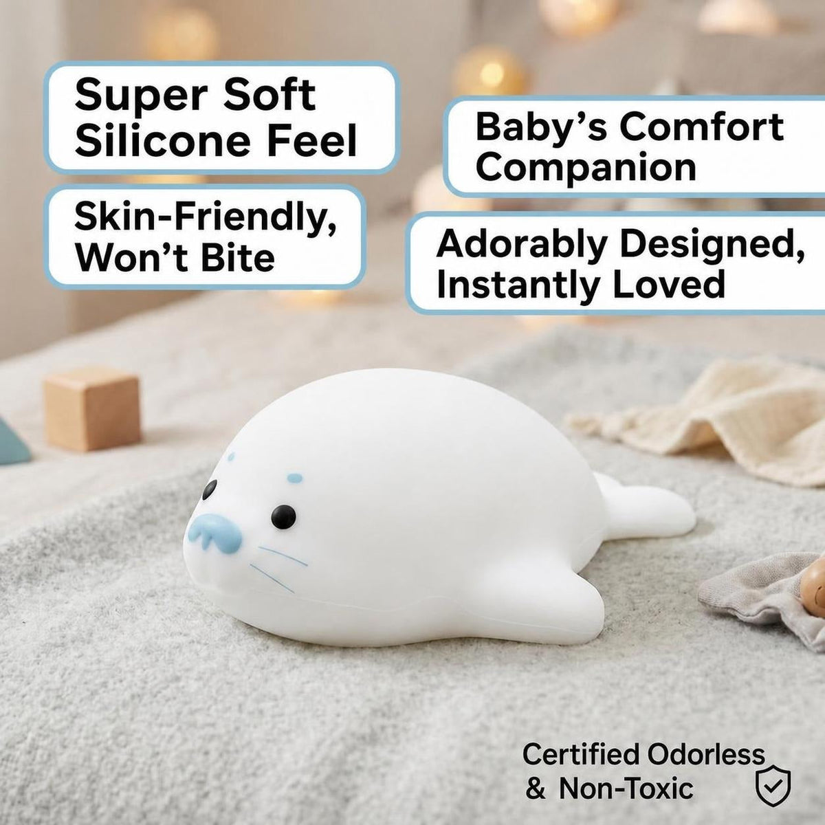 Eye Nurse LED Touch Night Light with Cute Seal Design, Dimmable Bedside Lamp for Baby and Gift