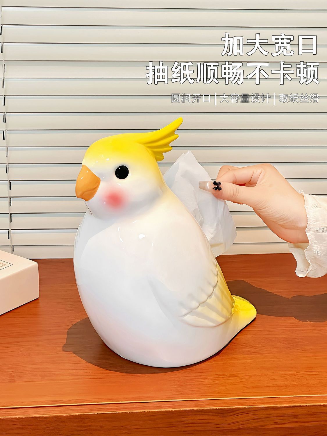 Ceramic Cockatiel Tissue Box Holder, Cute Parrot Napkin Box for Table