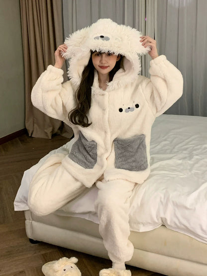 Matching Seal Coral Fleece Pajama & Loungewear Set
