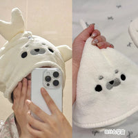 Ivory Hair-Drying Cap + 2 White Round Hand Towels