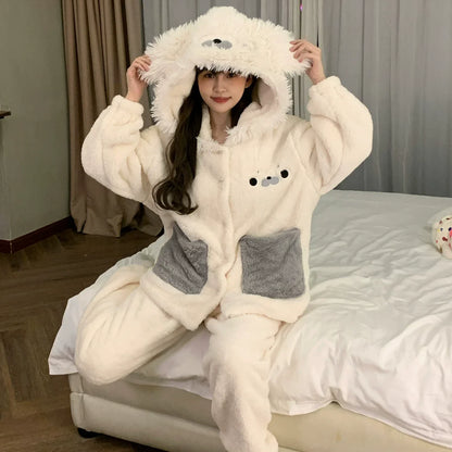 Matching Seal Coral Fleece Pajama & Loungewear Set