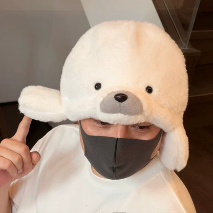 Funny Oversized Fluffy Seal Plush Costume Hat