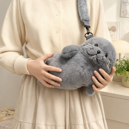 Fluffy Seal Plush Handbag in Gray or White