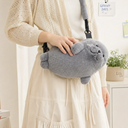 Fluffy Seal Plush Handbag in Gray or White