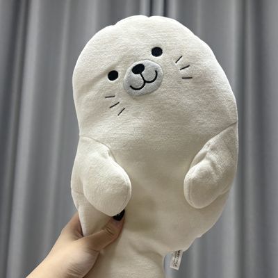 Cute Seal Plush Wristlet Bag, Cartoon White Seal Plush Toy Bag with Velcro Storage