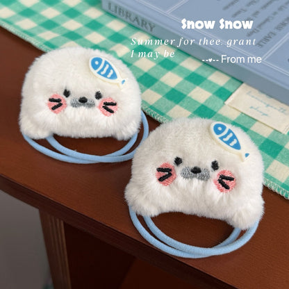 Cute Plush Seal Hair Ties Set - Kawaii Fish Seal Ponytail Holders for Girls