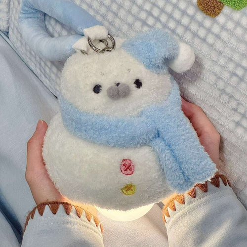 Fluffy Seal Snowman Plush Night Light for Bedside