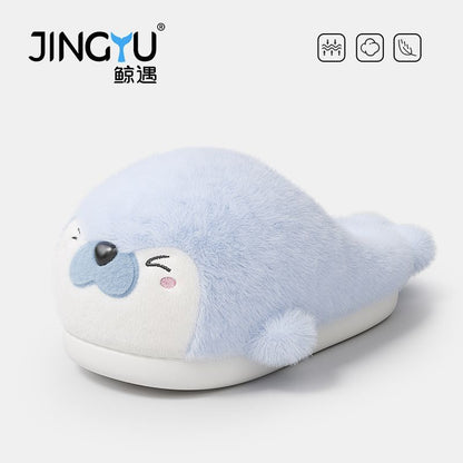 Cute Plush Seal Slippers for Women, Fleece-Lined Warm House Shoes with Soft Sole