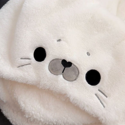 Wearable Fluffy Seal Cape Blanket with Hand Openings