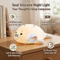 Cute Seal - Eco-Friendly Silicone - Soft Glow Eye Care - Timer Function - Touch Dimming - Premium Gift Box