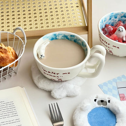 Cute Plush Seal Coaster Set, Heat-Resistant Cup Mat for Coffee & Tea, Cartoon Home Decor & Photo Prop