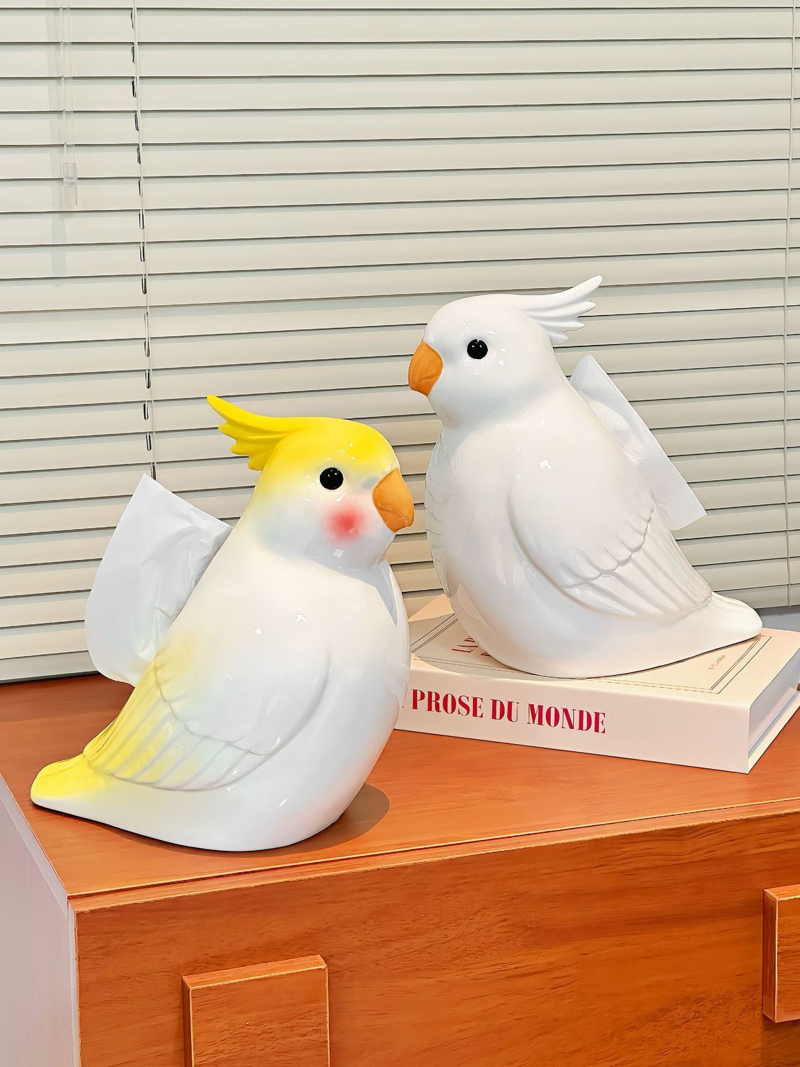Ceramic Cockatiel Tissue Box Holder, Cute Parrot Napkin Box for Table
