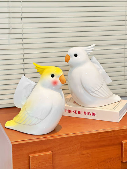Ceramic Cockatiel Tissue Box Holder, Cute Parrot Napkin Box for Table
