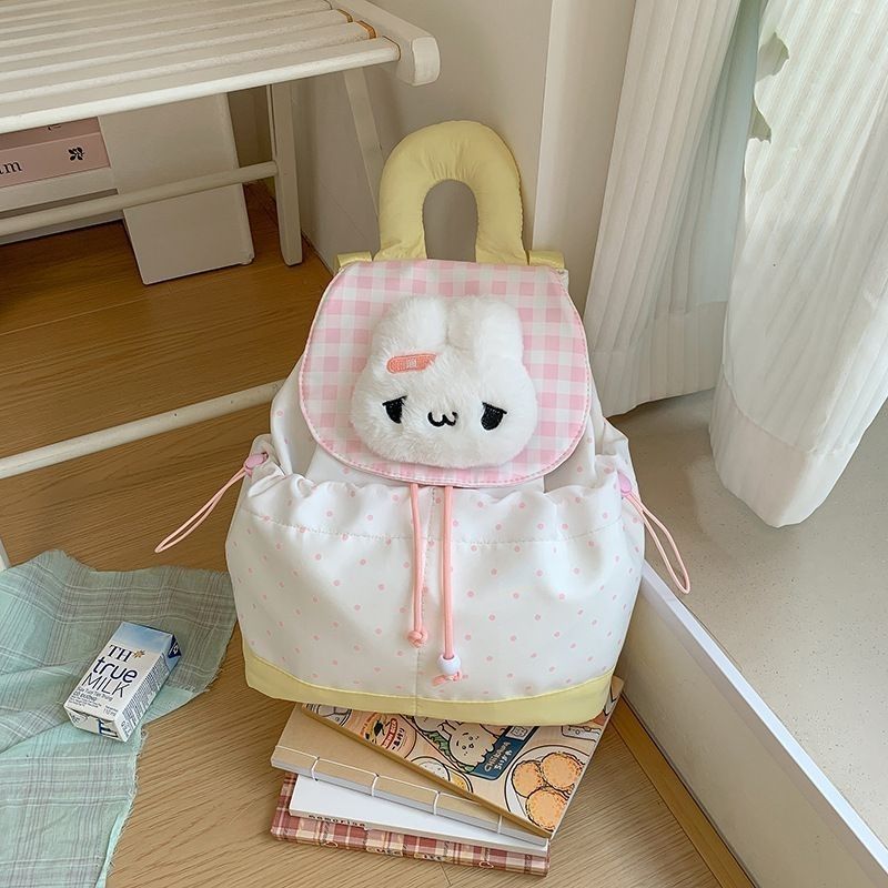Seal Plaid Canvas Drawstring Backpack for Women, Students, and Commuters