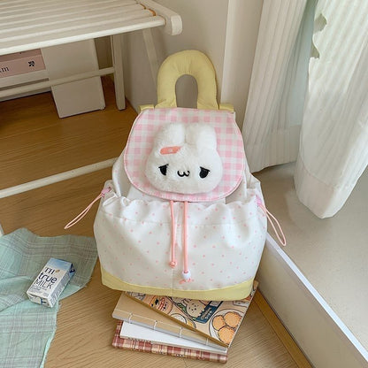 Seal Plaid Canvas Drawstring Backpack for Women, Students, and Commuters