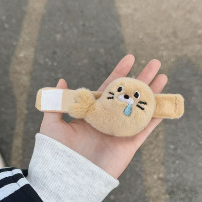 Cute Plush Seal Bag Charm with Hook-and-Loop Strap