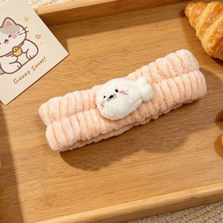 Cute Plush Seal Headband for Face Washing and Skincare