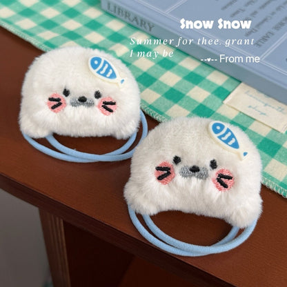 Cute Plush Seal Hair Ties Set - Kawaii Fish Seal Ponytail Holders for Girls