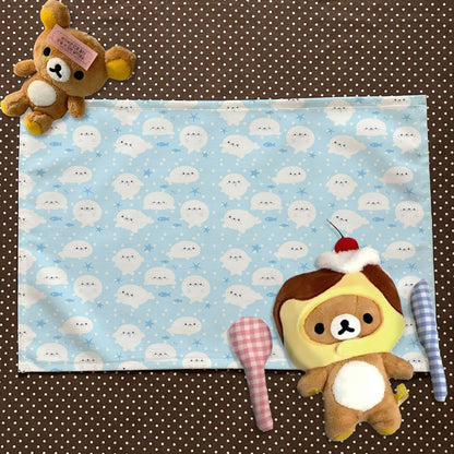 Cute Blue Seal Cotton Linen Tablecloth Desk Mat
