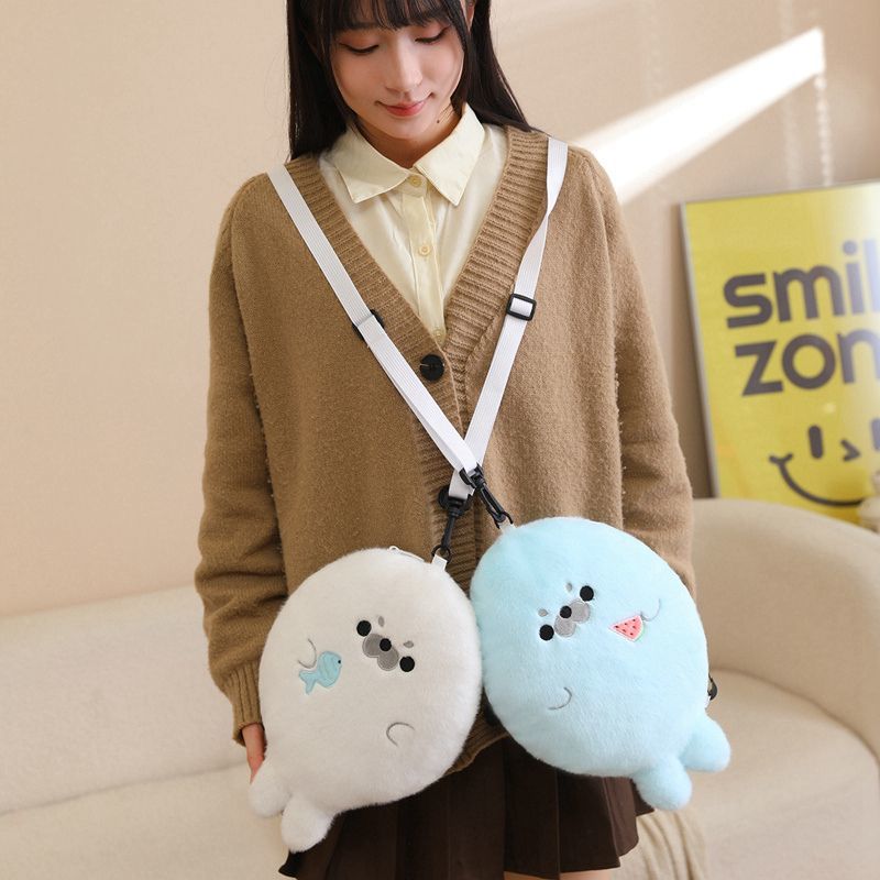 Fluffy Seal Shoulder Bag with Adjustable Strap
