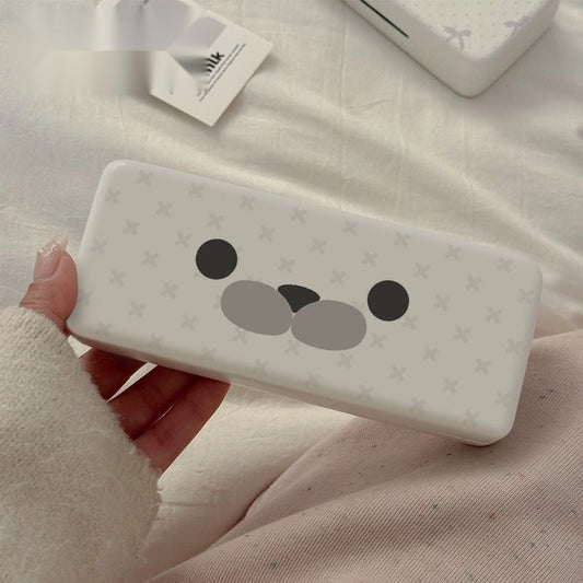 Minimalist Seal Motif Portable PU Leather Eyeglasses Case for Men & Women Students