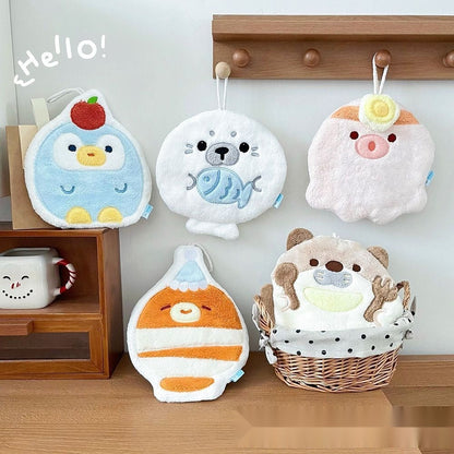Cute Hanging Kitchen Towel, Coral Fleece Absorbent Quick-Dry Lint-Free Hand Towel for Kids and Bathroom