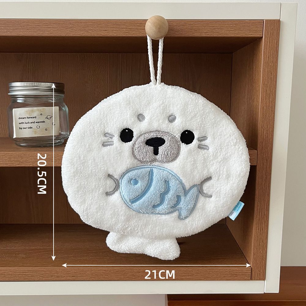 Cute Hanging Kitchen Towel, Coral Fleece Absorbent Quick-Dry Lint-Free Hand Towel for Kids and Bathroom
