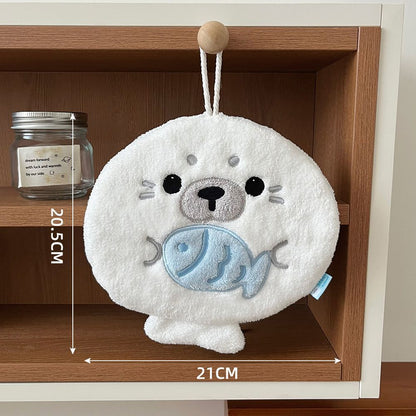 Cute Hanging Kitchen Towel, Coral Fleece Absorbent Quick-Dry Lint-Free Hand Towel for Kids and Bathroom
