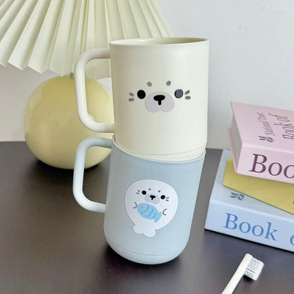 Cute Seal Face Rinse Cup Set for Couples, Minimalist Toothbrush Cup