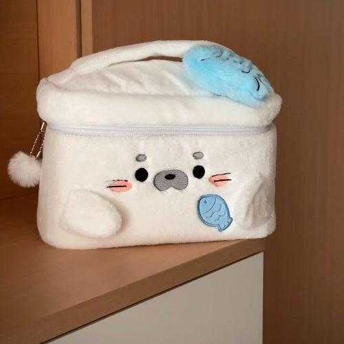 Fluffy Seal Makeup Organizer Pouch with Compartments