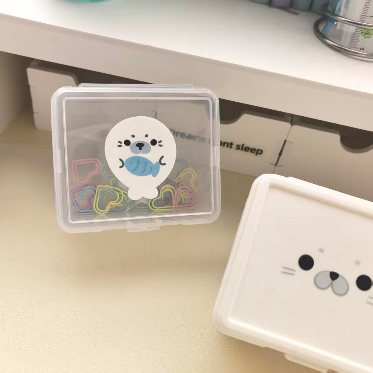 Cute Seal Flip-Top Storage Box for Cards, Hair Ties, and Clips