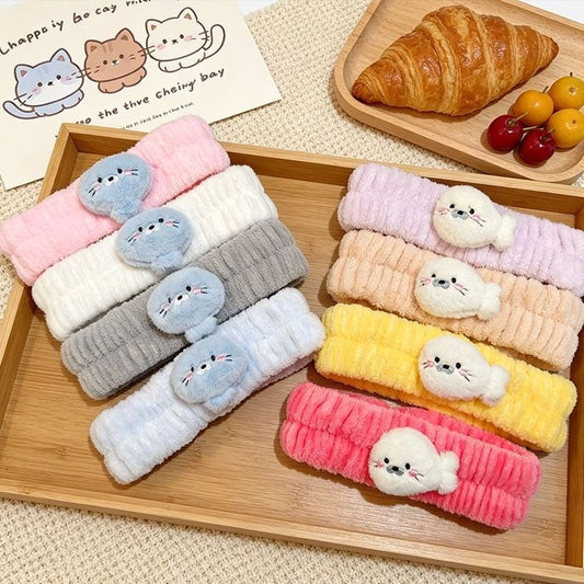 Cute Plush Seal Headband for Face Washing and Skincare