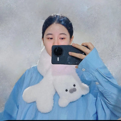 Fluffy Seal Winter Scarf with Plush Animal Detail