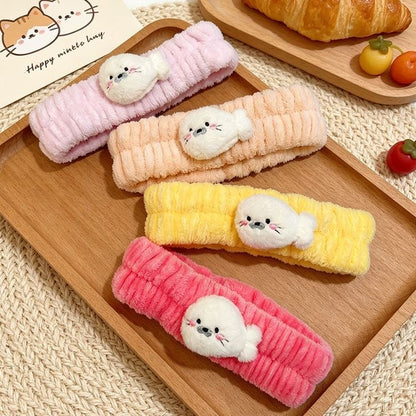 Cute Plush Seal Headband for Face Washing and Skincare